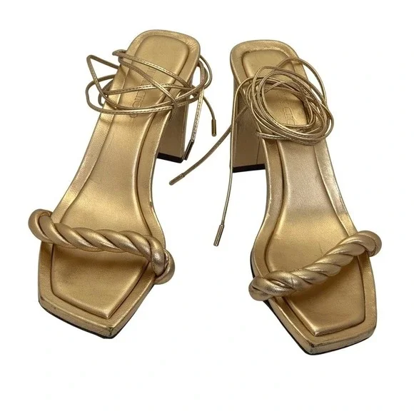 JIMMY‎ CHOO GOLD LEATHER DIOSA 85 SANDAL Size EU39.5 US 8.5 - Picture 2 of 8
